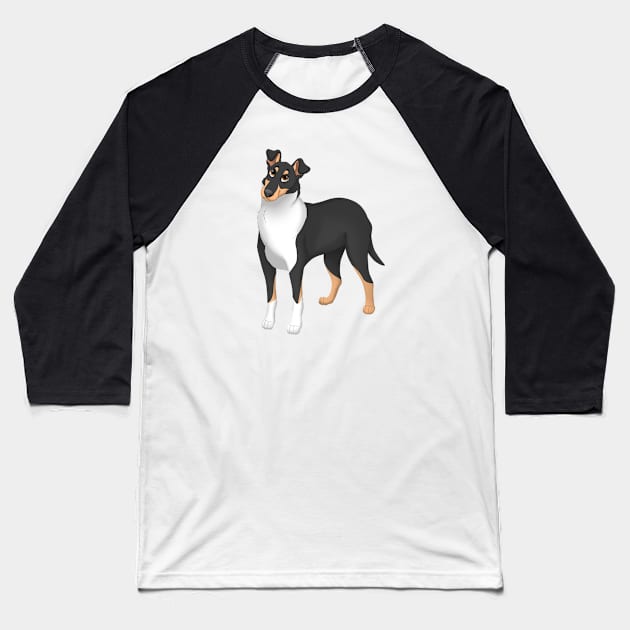 White, Black & Tan Smooth Collie Dog Baseball T-Shirt by millersye